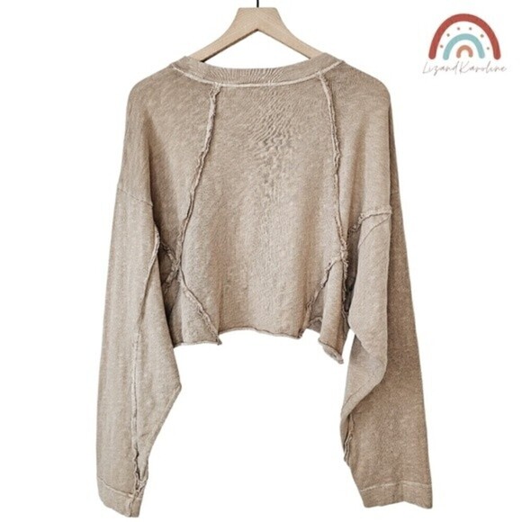 New! Free People Beach Shore To Shore Oversized Knit Lagenlook Cropped Sweater - Picture 3 of 11